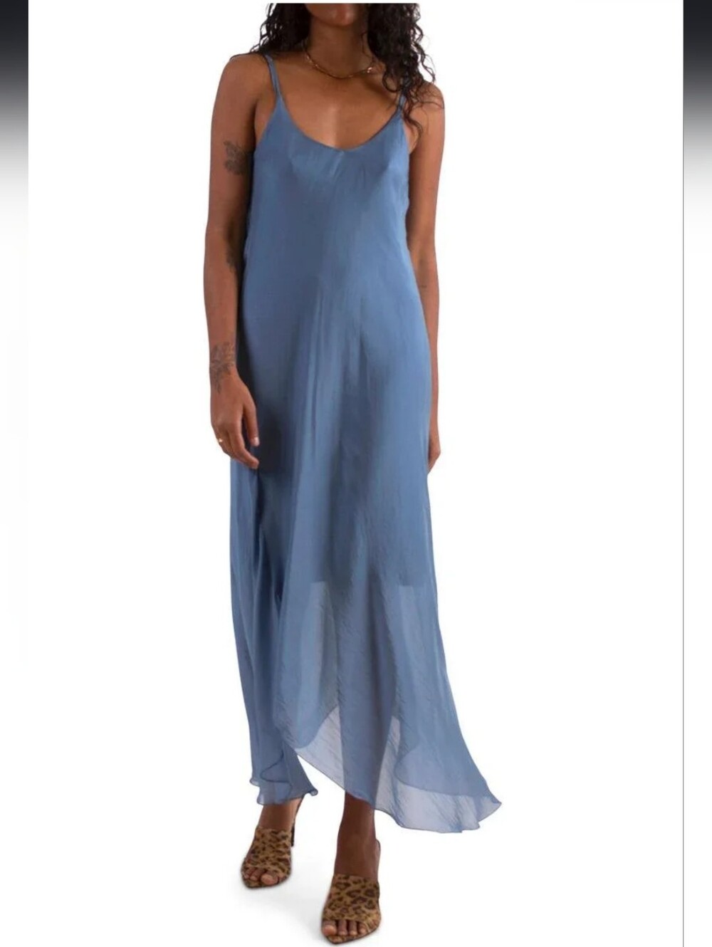 Gigi Moda Miele Silk Midi Dress Large Blue